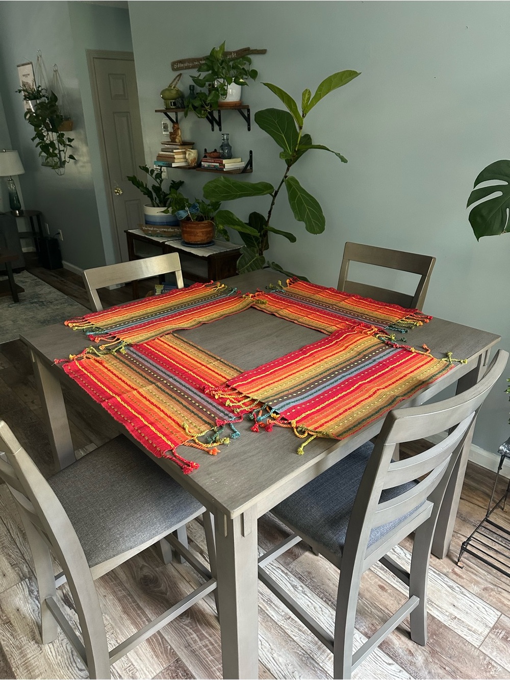 Bed Bath & Beyond Woven Vibrant PLACEMATS Set4 Stripe W/ Tasseled Boho total 12!